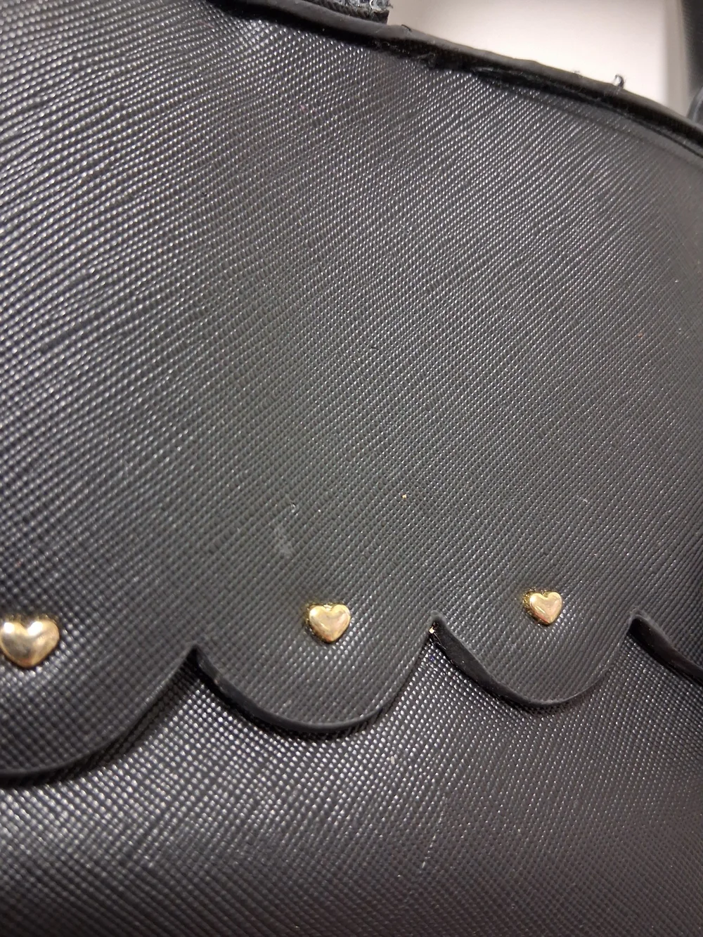 Betsey Johnson Black Scalloped Satchel with Gold Heart Charm